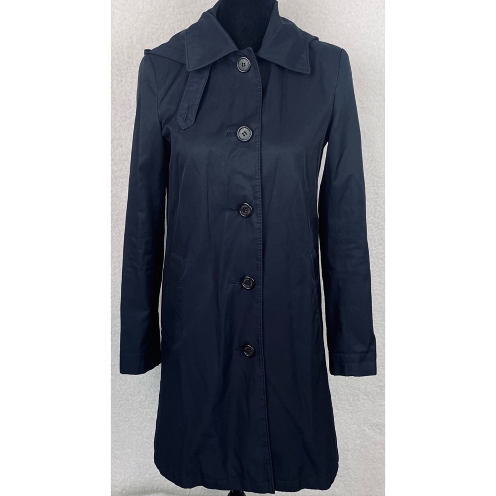 LAUREN RALPH LAUREN • Navy Blue Balmacaan Hooded Raincoat, XXS - Picture 5 of 16